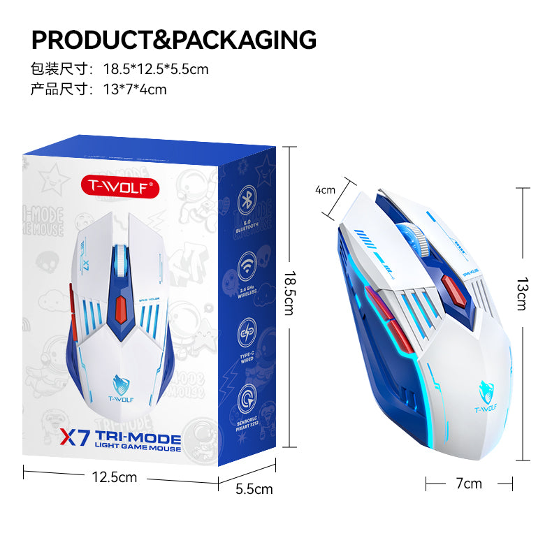 X7 Tri-Mode Gaming Mouse – Wired, Wireless & Bluetooth | RGB, 12800 DPI