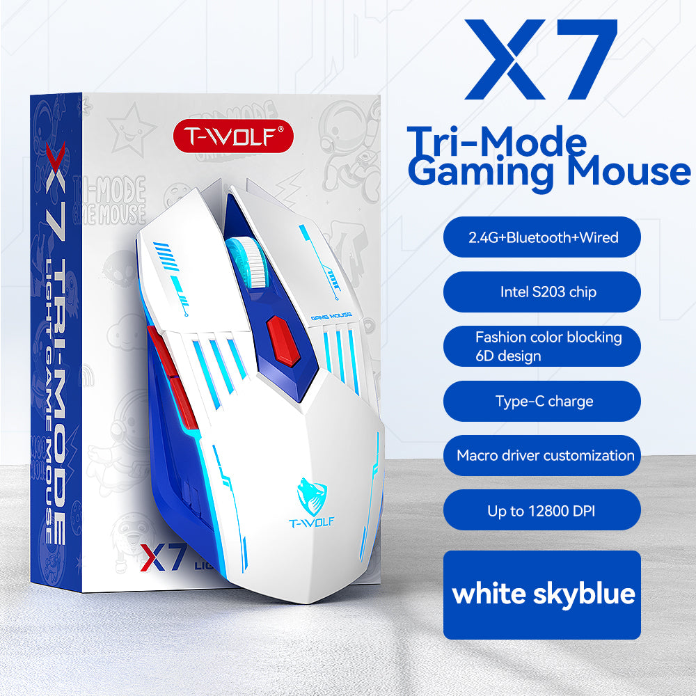 X7 Tri-Mode Gaming Mouse – Wired, Wireless & Bluetooth | RGB, 12800 DPI