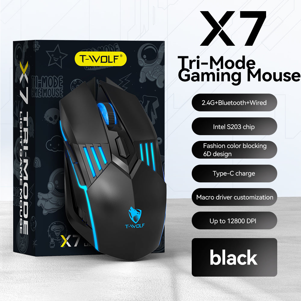 X7 Tri-Mode Gaming Mouse – Wired, Wireless & Bluetooth | RGB, 12800 DPI